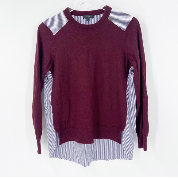 J. Crew Tops - J Crew Merino Wool Sweater Womens Medium Stripes Blue White Maroon Wine